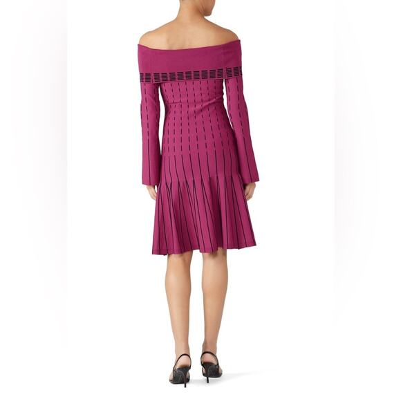 Prabal Gurung Collective Stripe Off The Shoulder Dress, Burgundy, Size 6 - Picture 8 of 8